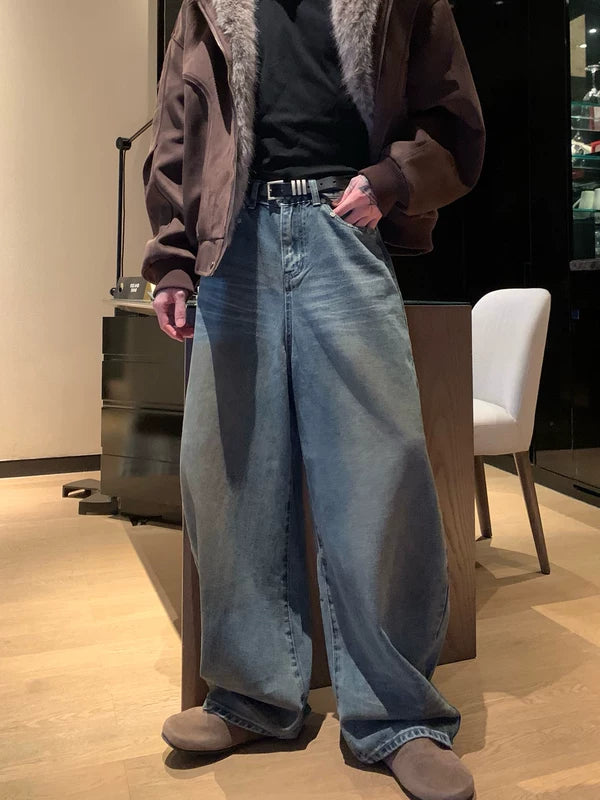 بنطلون جينز واسع الساق بجيب باث ورك 