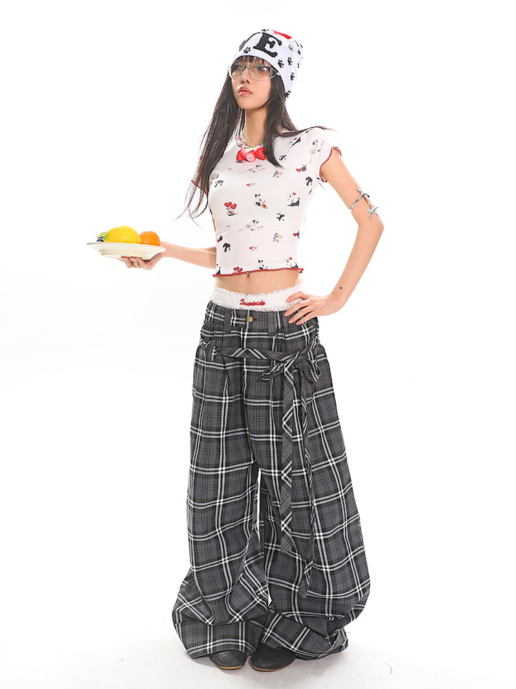 Karierte weite Beinform Retro-Silhouette-Hosen 