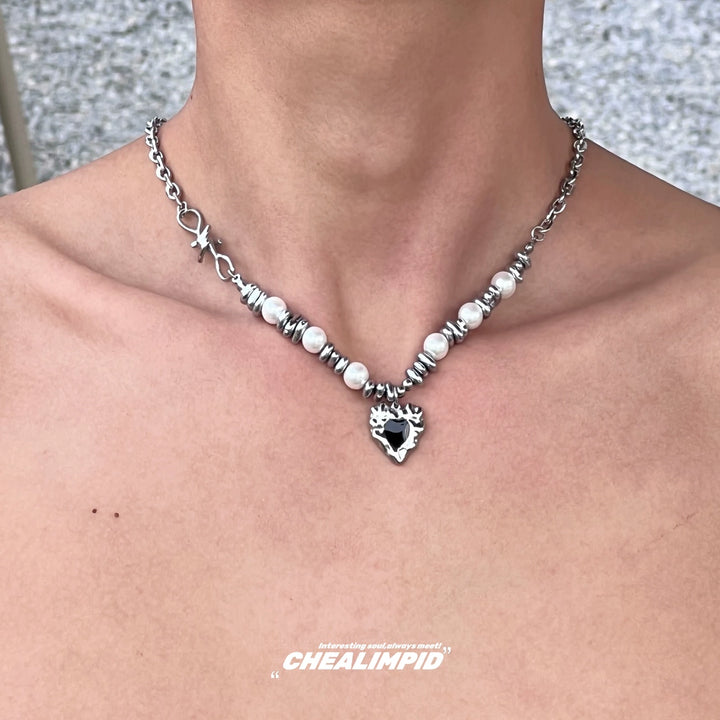Heart Pendant Pearl Chain Necklace