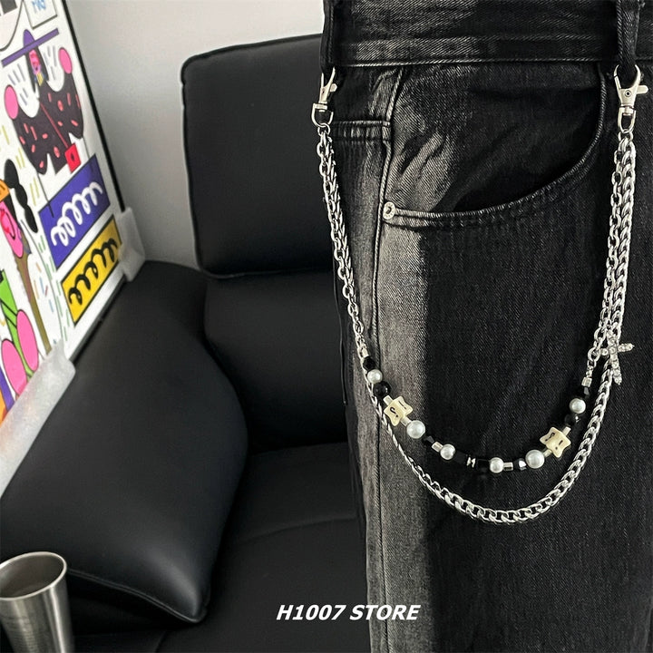 クロスビーズチェーンパンツアクセサリーベルト 
