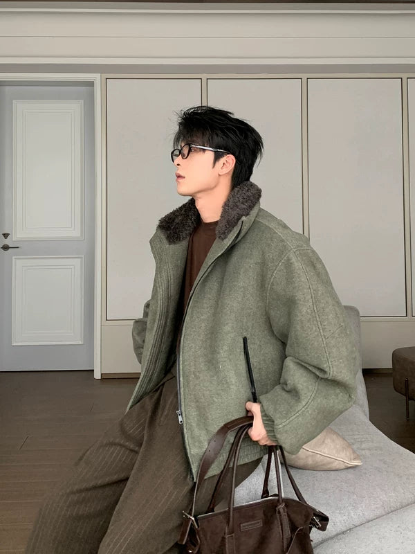 Fleece Kraag Gewatteerde Wolmix Jas 