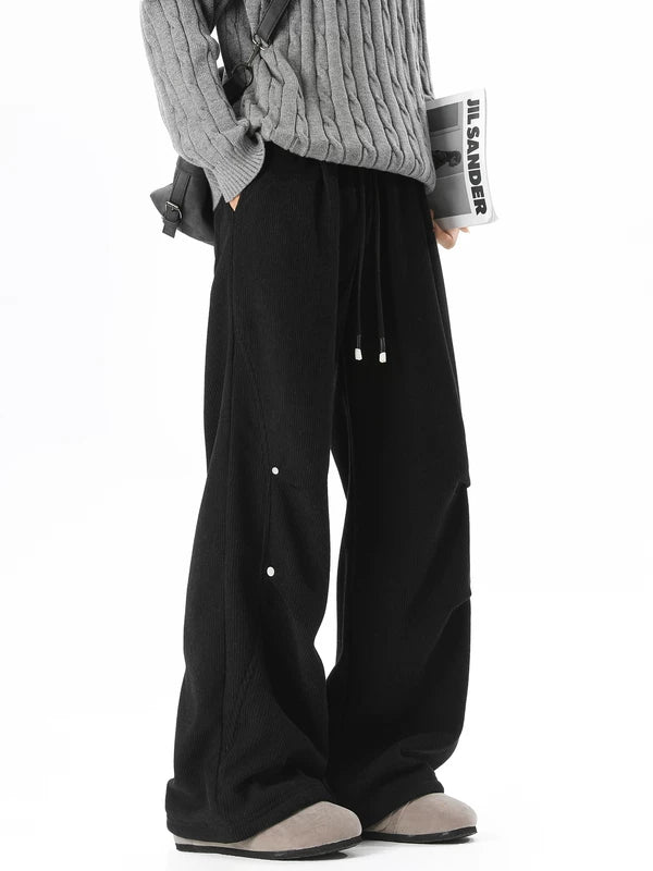 플리스 안감이 있는 루즈핏 코듀로이 바지 