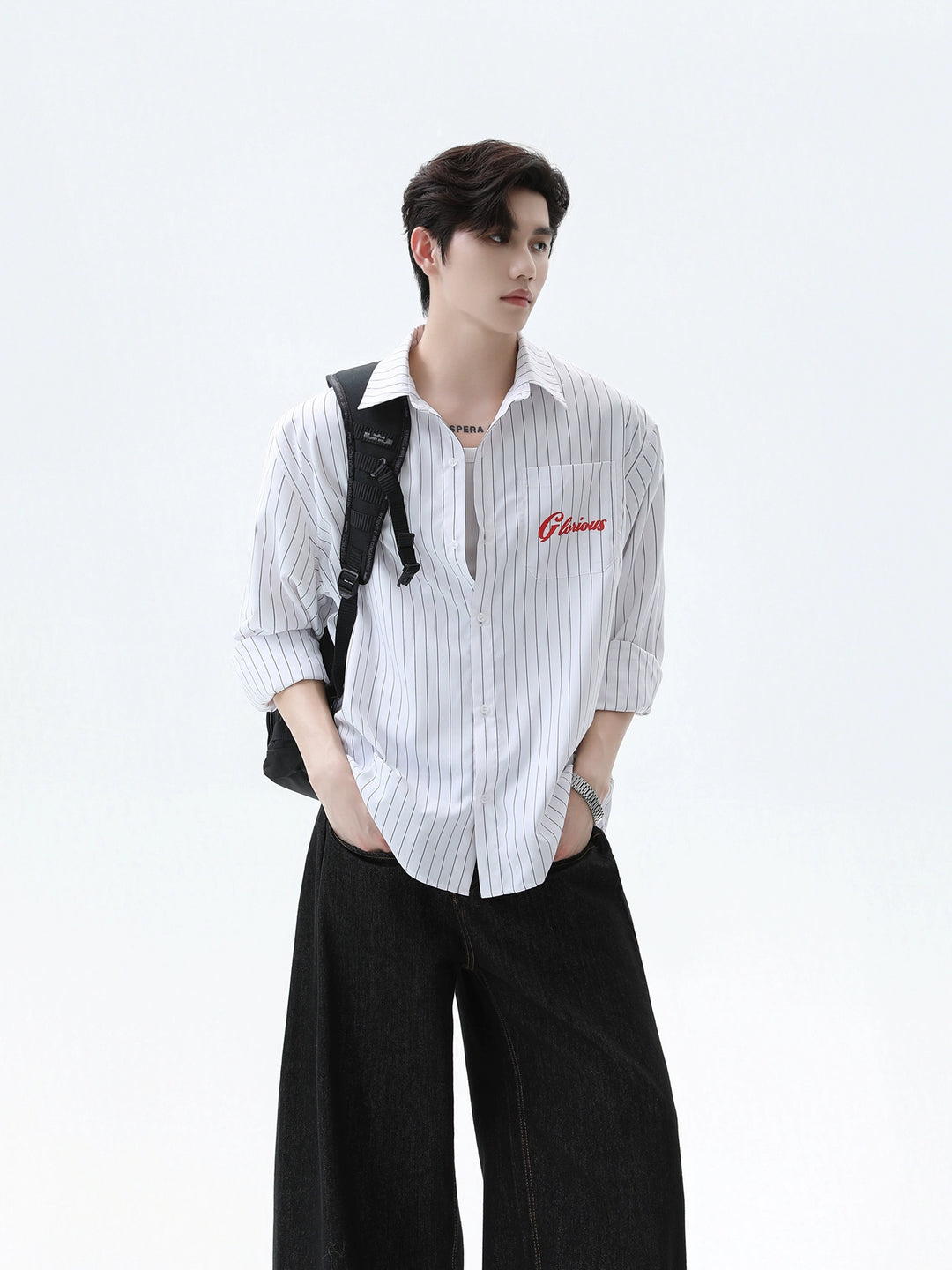 Lapel Striped Print Long Sleeve Shirt