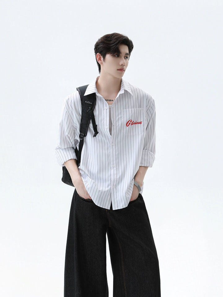 Lapel Striped Print Long Sleeve Shirt