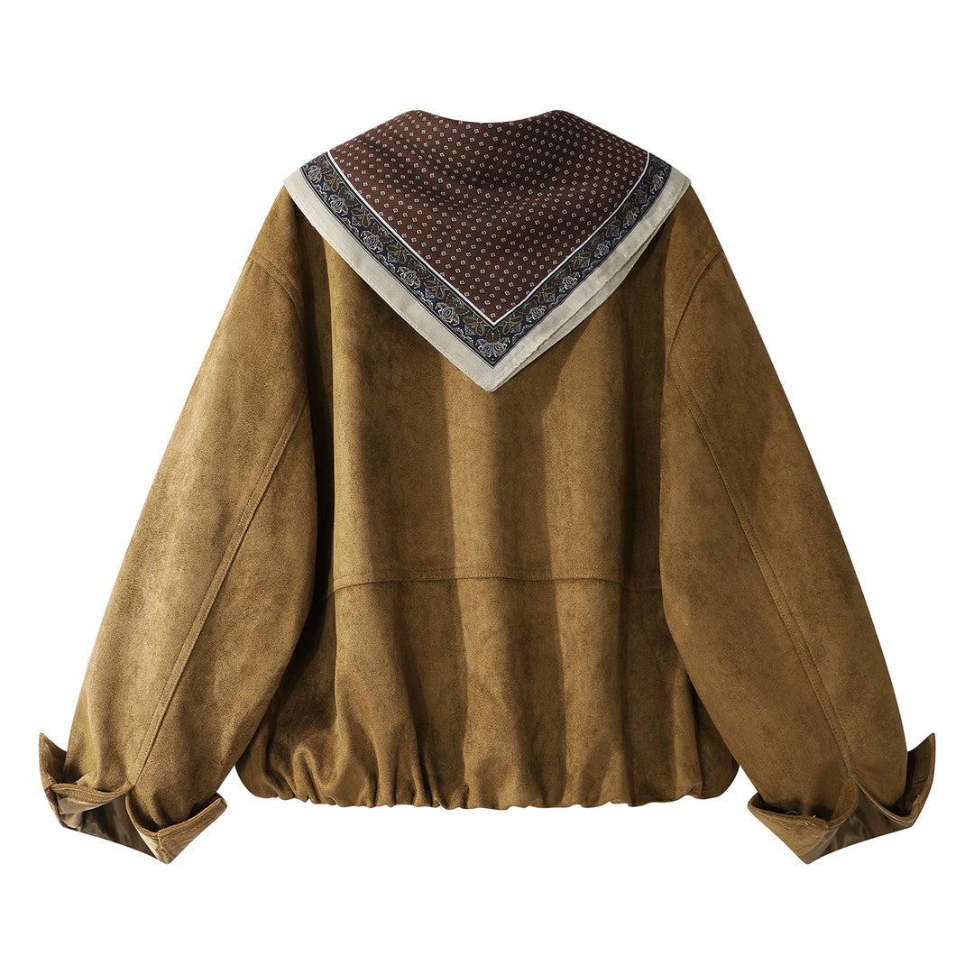 Suede Leopard Short Scarf Jacket