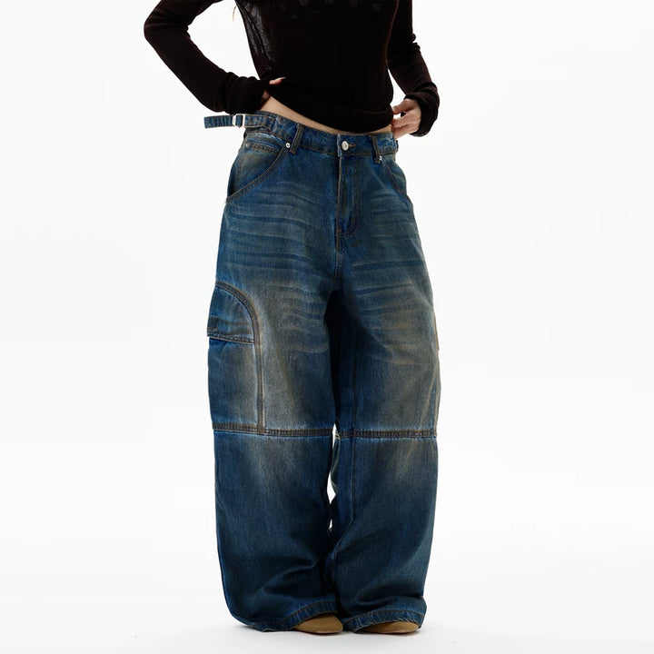 루즈 와이드 레그 데님 작업 팬츠 