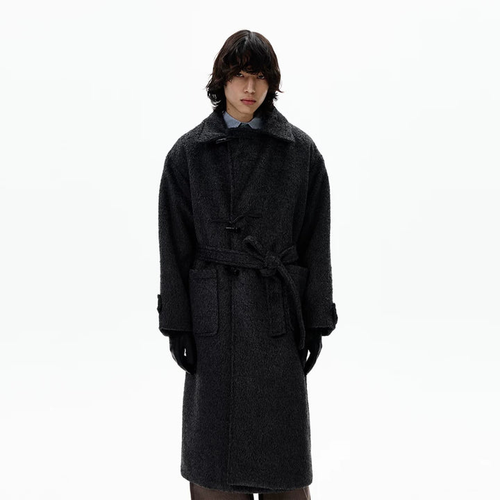 Manteau duffle en laine mi-long avec ceinture 