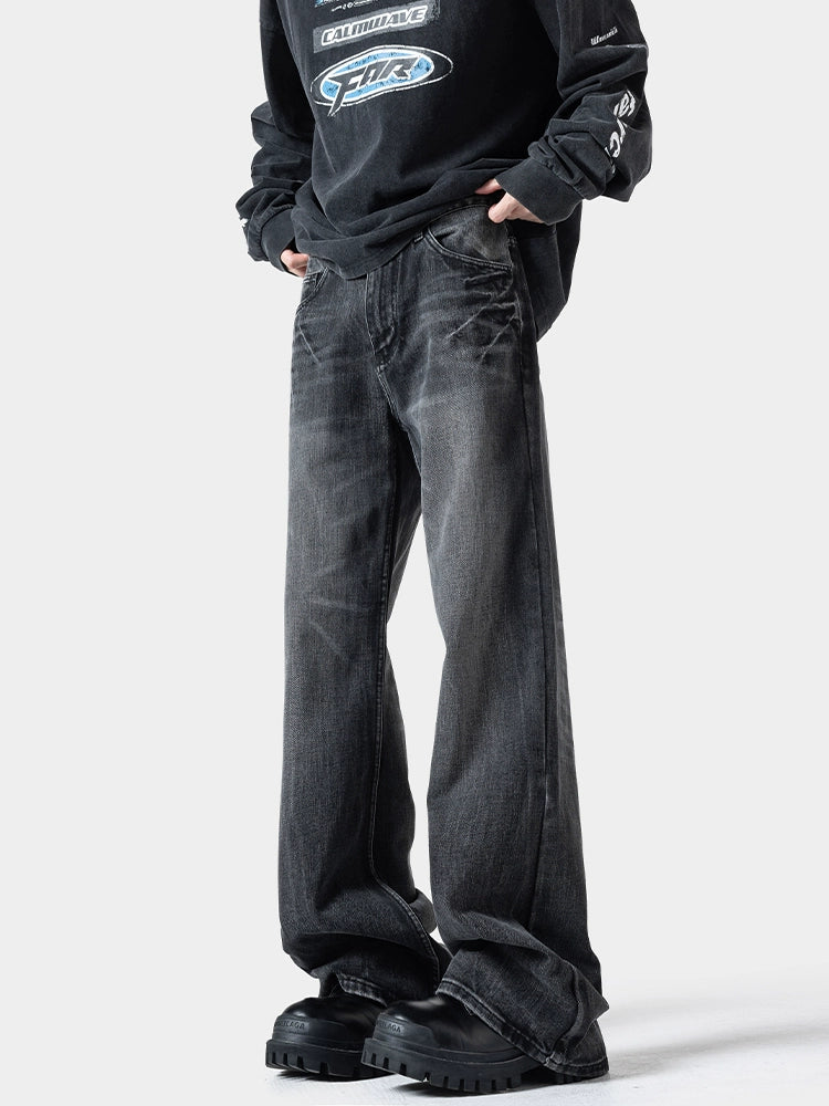 بنطال جينز مستقيم بقصة واسعة ومغسول 