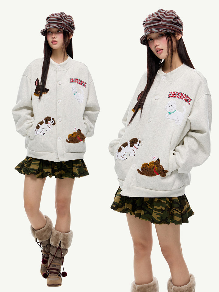 Cartoon Welpen Stickerei Cardigan Pullover 