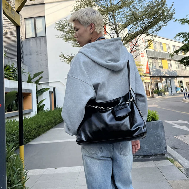 حقيبة كتف متقاطعة بسلسلة PU عتيقة 