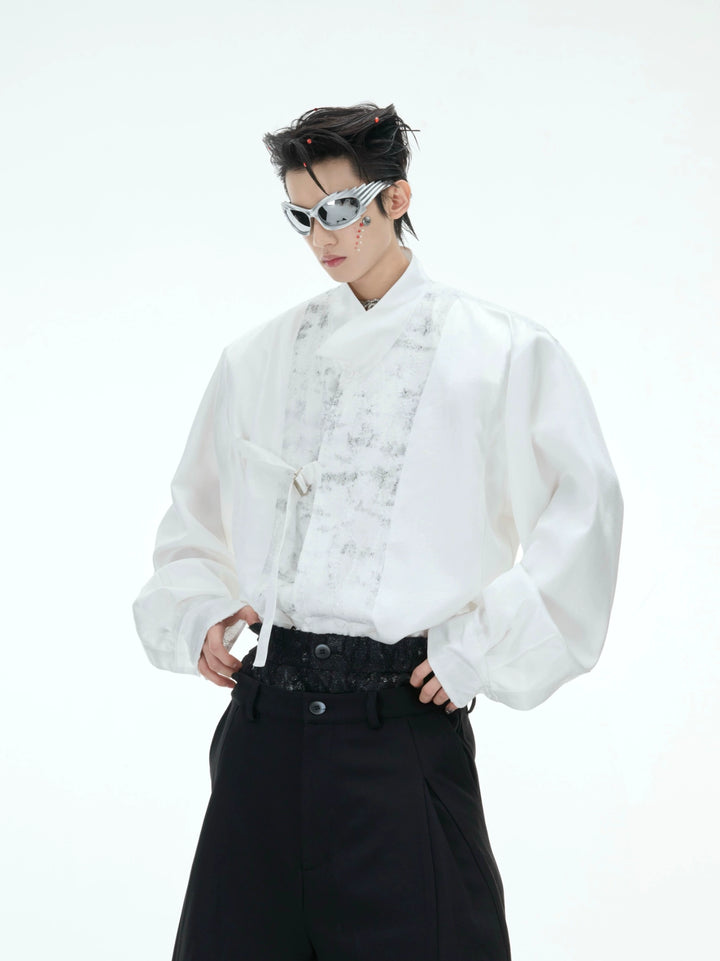 Camicia a maniche lunghe in satin avant-garde 