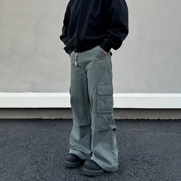 Multi-Pocket Flared Cargo Pants