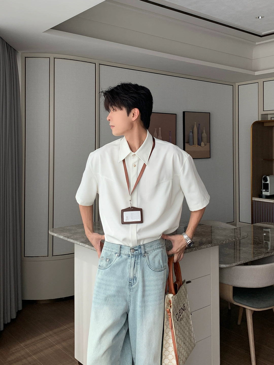 Kurzarm Relaxed Fit Button-Up Hemd 