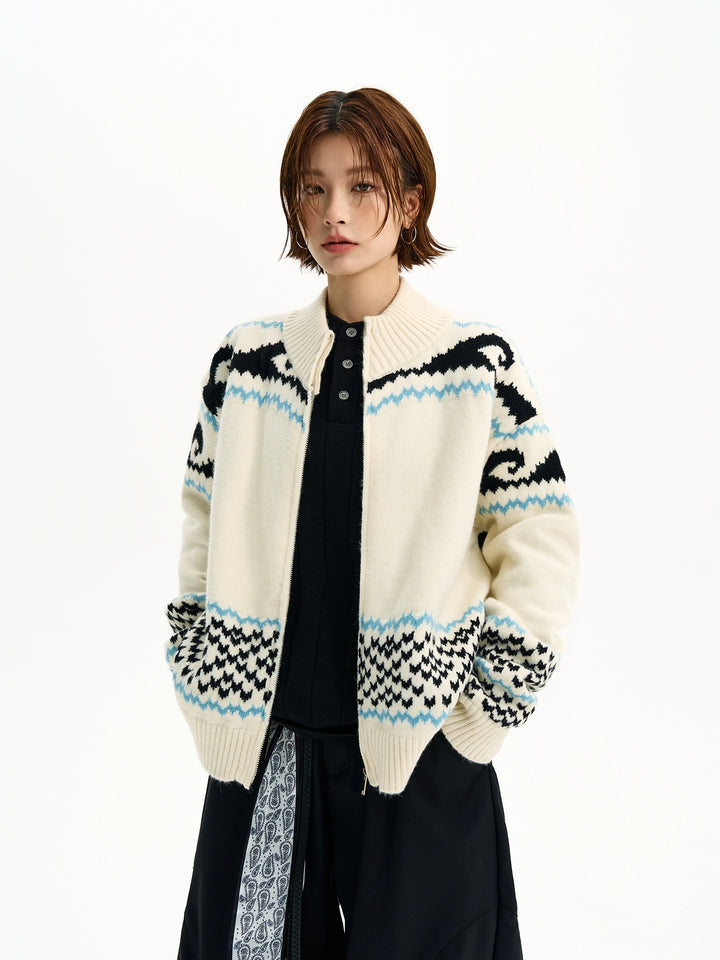 Fair Isle Strick Zip Cardigan Pullover 