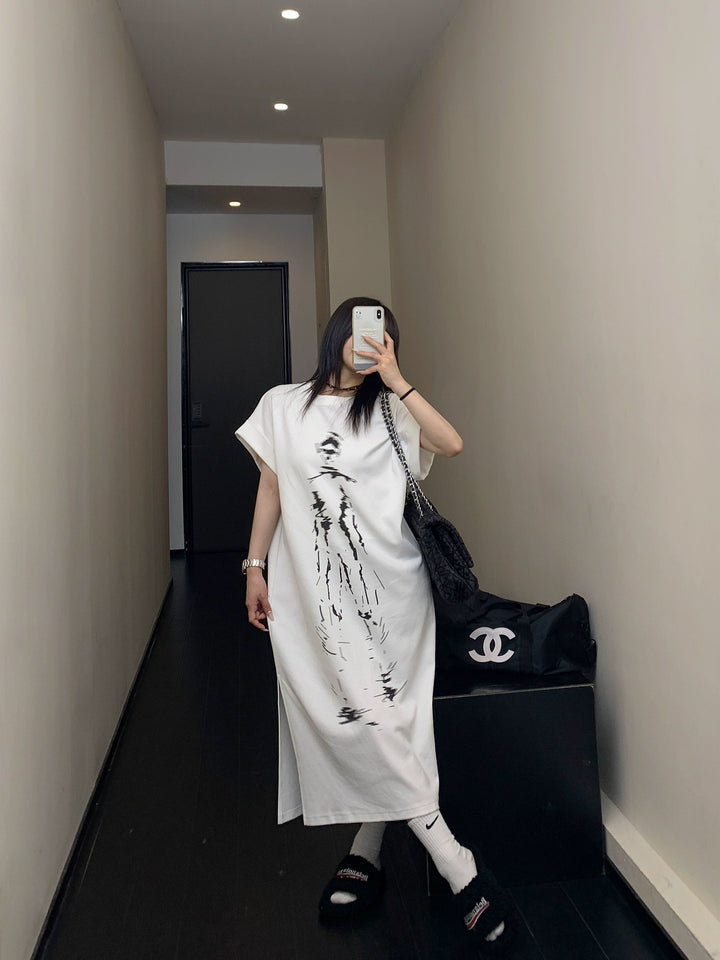 Graphic Print Oversized Long T-Shirt Dress