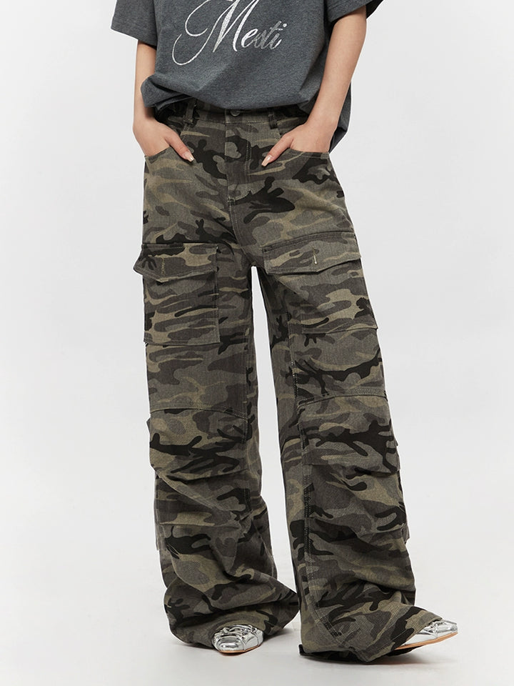 Camouflage Cargo Wide-Leg Workwear Pants