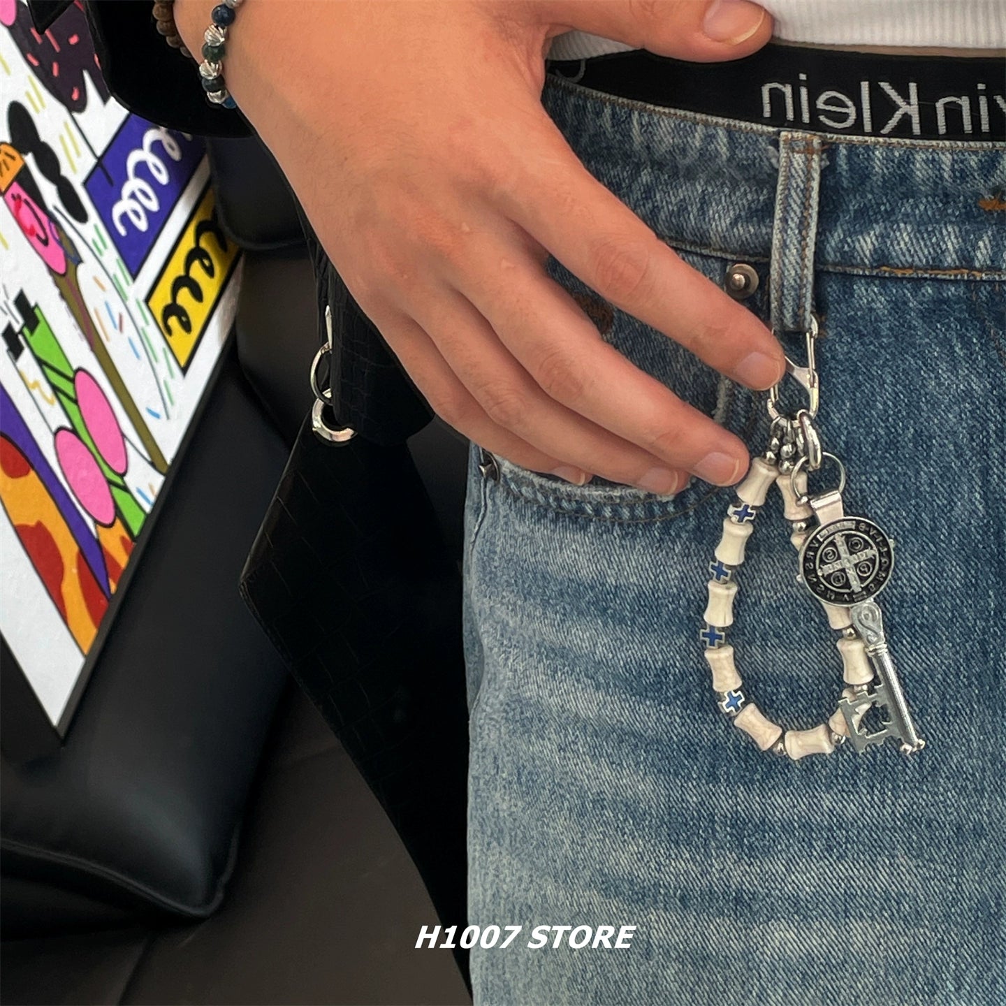 Bambu Boncuklu Haç Anahtar Pantolon Zinciri 