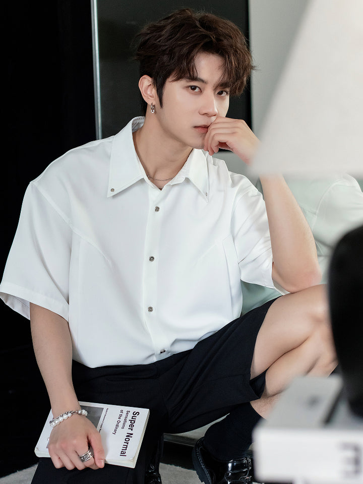 Pleated Short-Sleeve Versatile Shirt