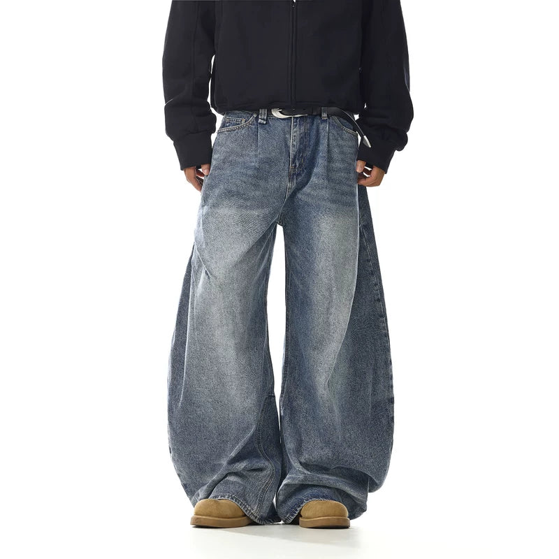 Plissé Wijde Pijpen Gebogen Mes Jeans 