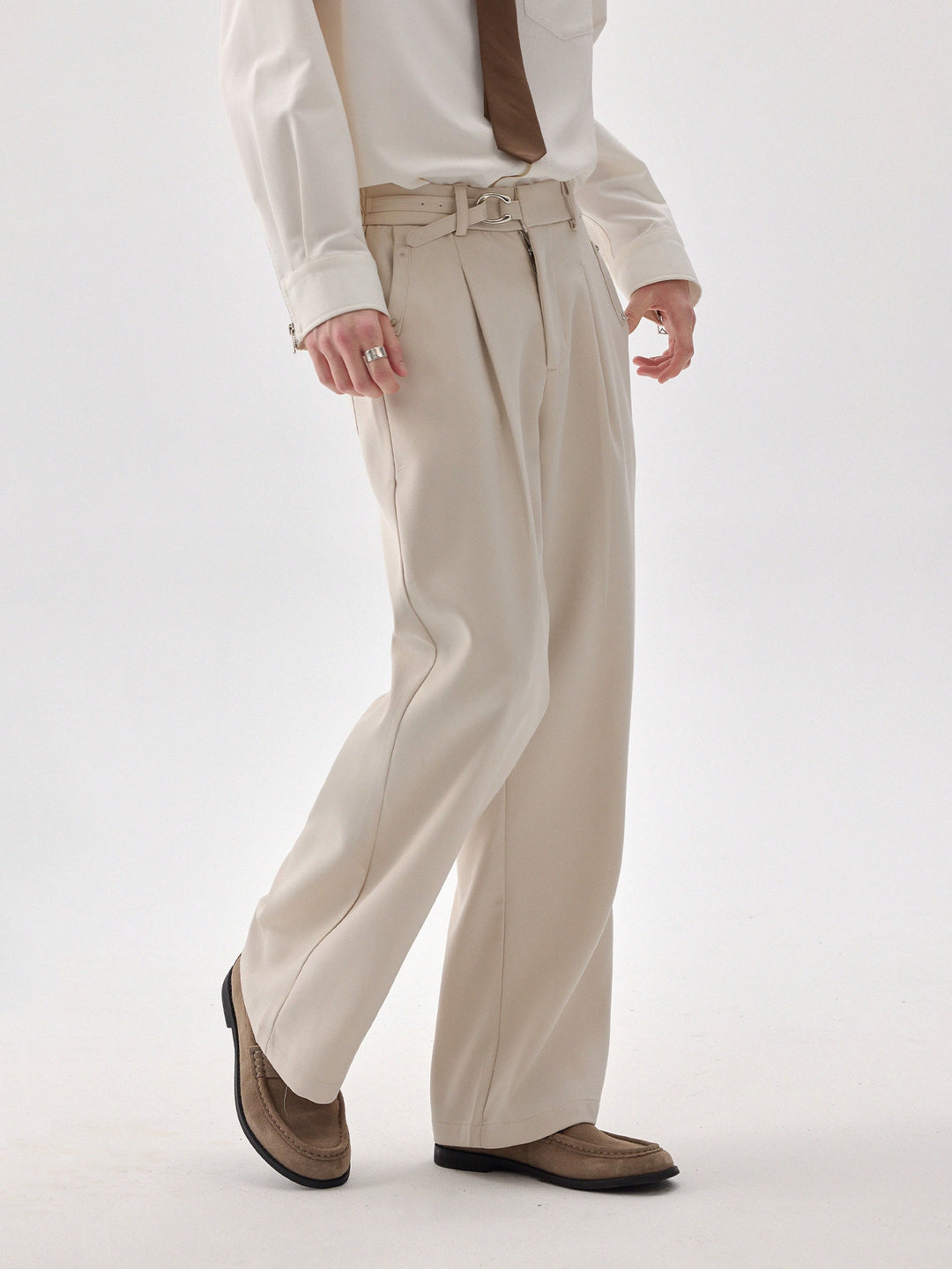 Pleated Straight-Leg Casual Pants