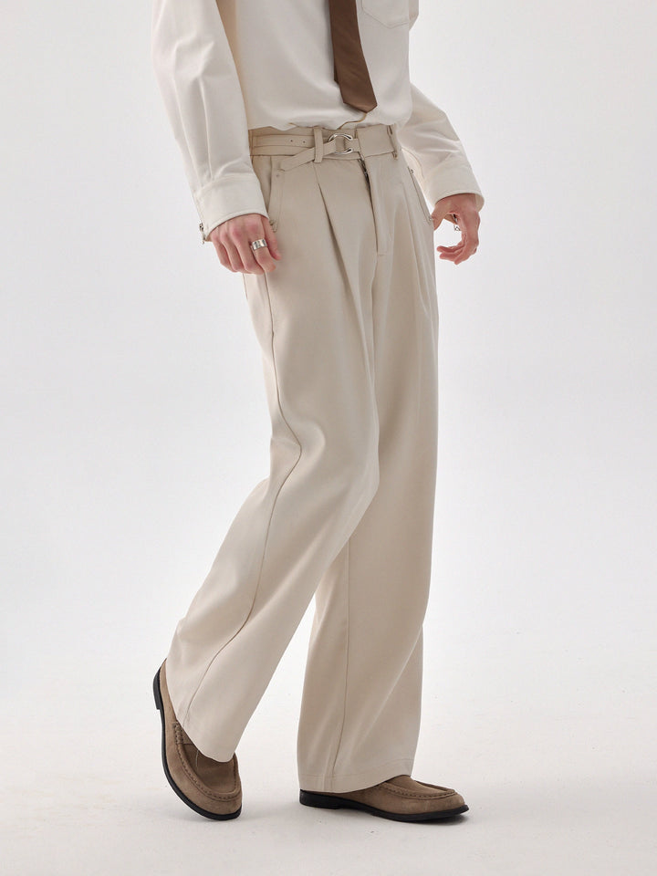 Pleated Straight-Leg Casual Pants