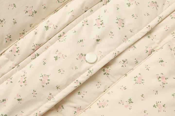 Blomstrete hettejakke med dun, løs passform 