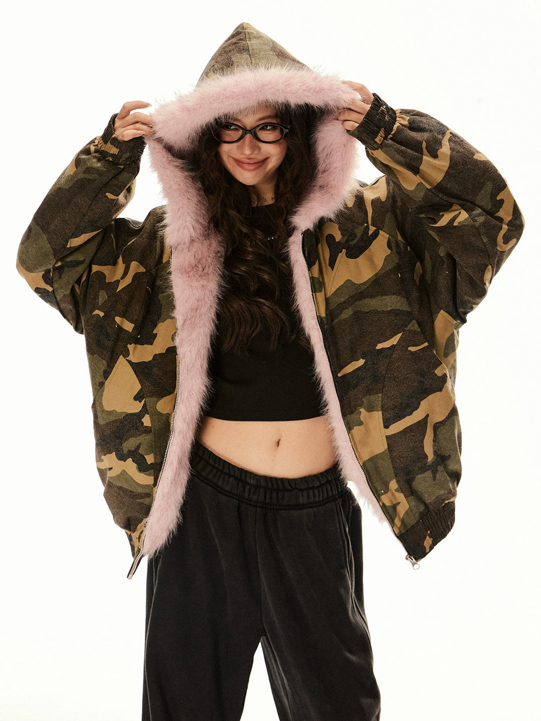 Veste de travail à capuche doublée en fausse fourrure 