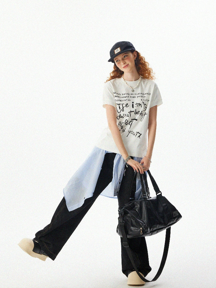 Boxy Graffiti-Druck Kurzarm-T-Shirt 