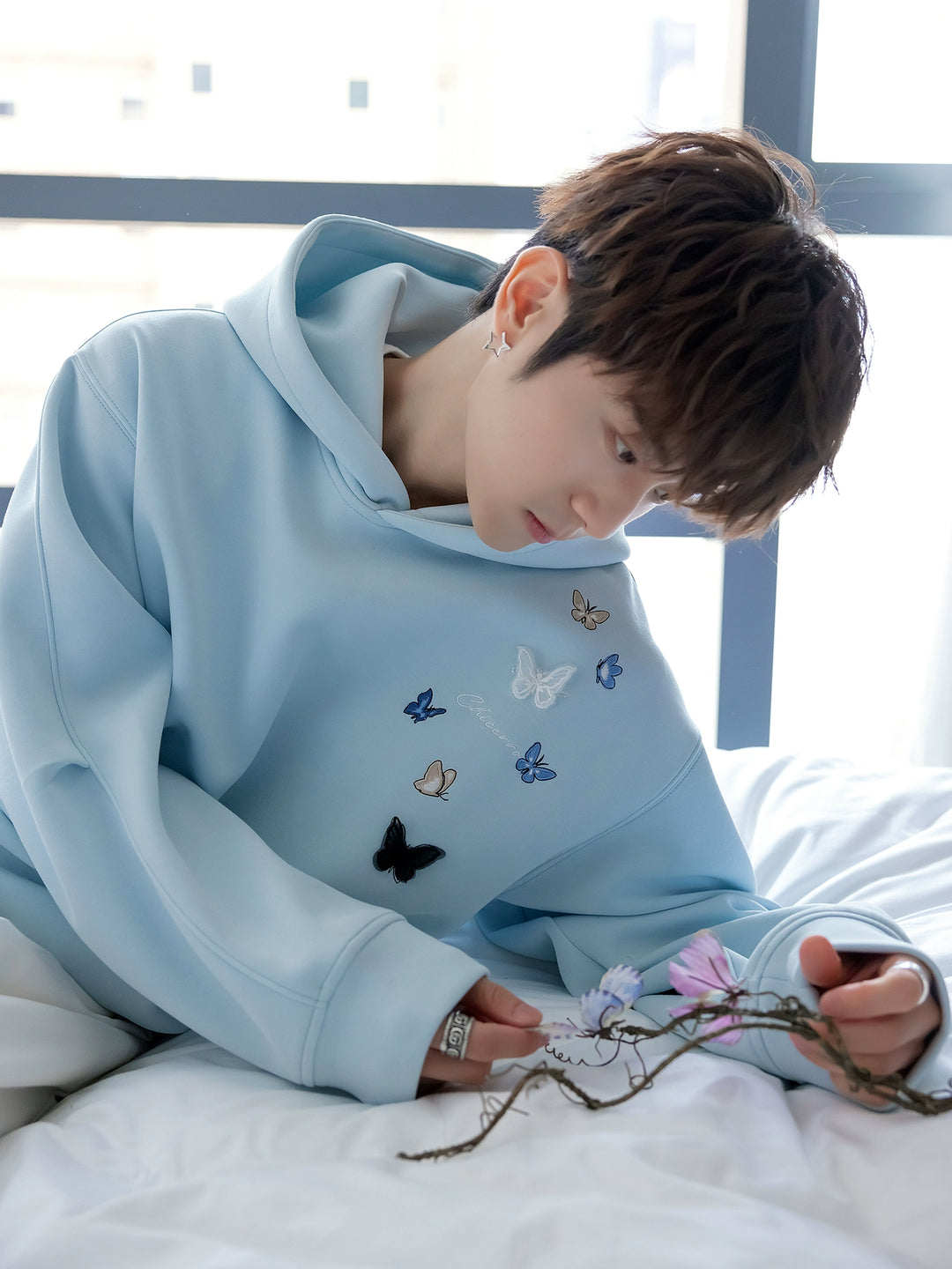 Butterfly Embroidered Hooded Sweatshirt