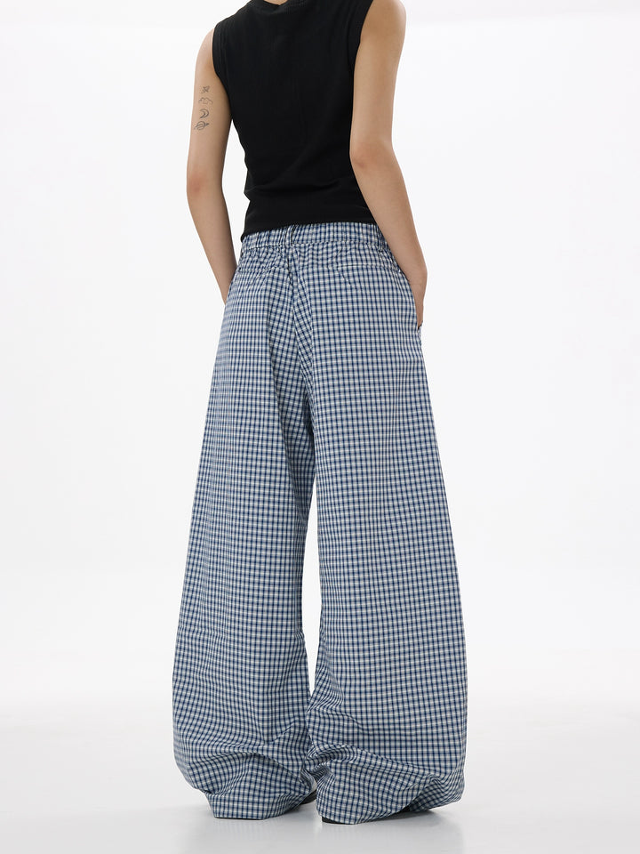 Plaid Wide-Leg Casual Pants