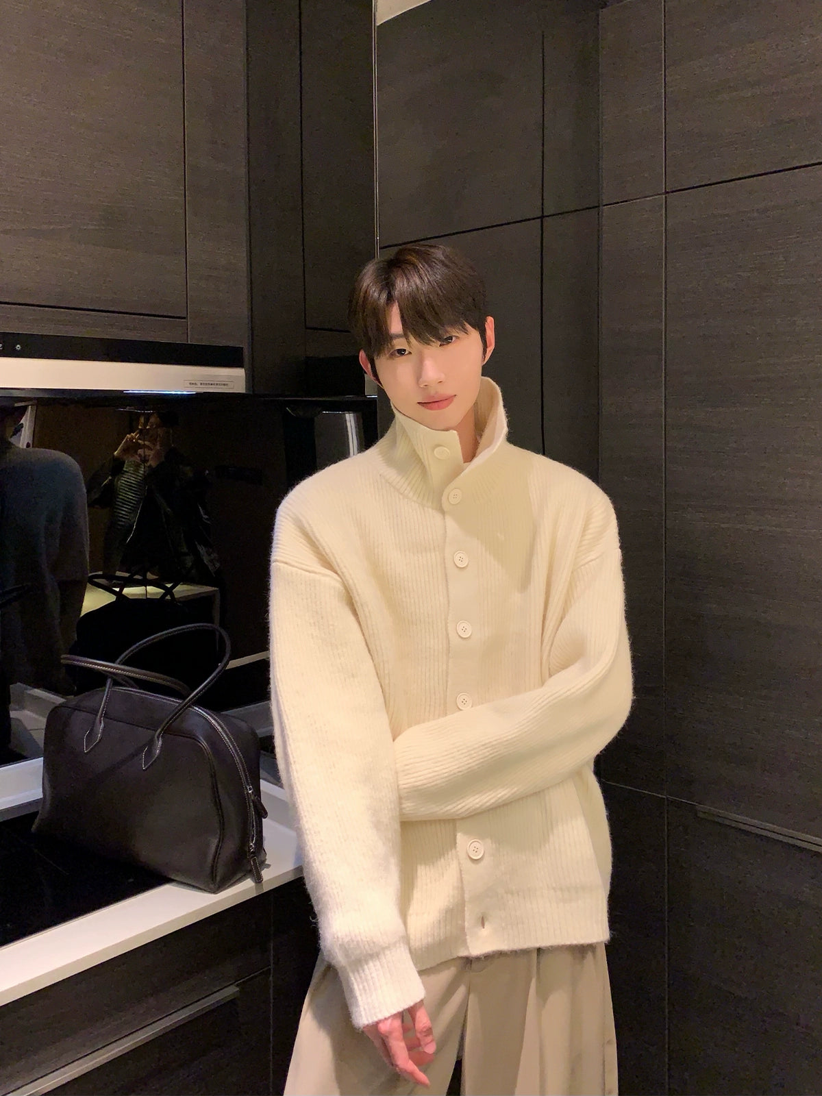 سترة كاردigan محبوكة بياقة عالية مضلعة 