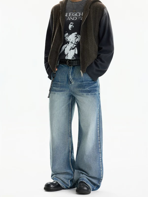 Distressed lös passform raka ben jeansbyxor 