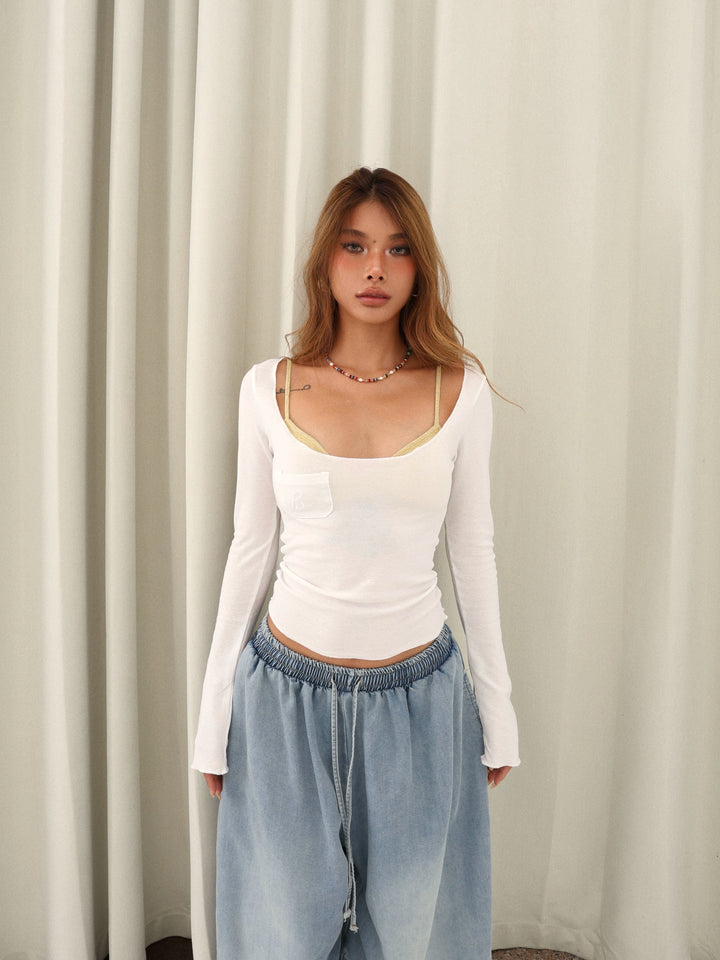 Off-Shoulder Long Sleeve Slim Top