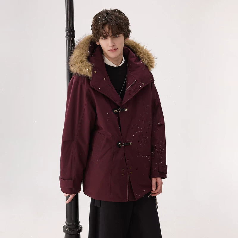 Hooded Katoenen Jas met Bontkraag 