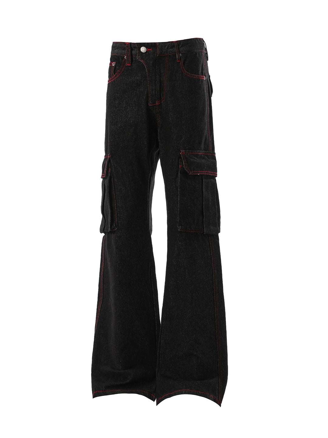 Pantalones rectos casuales de múltiples bolsillos acampanados 