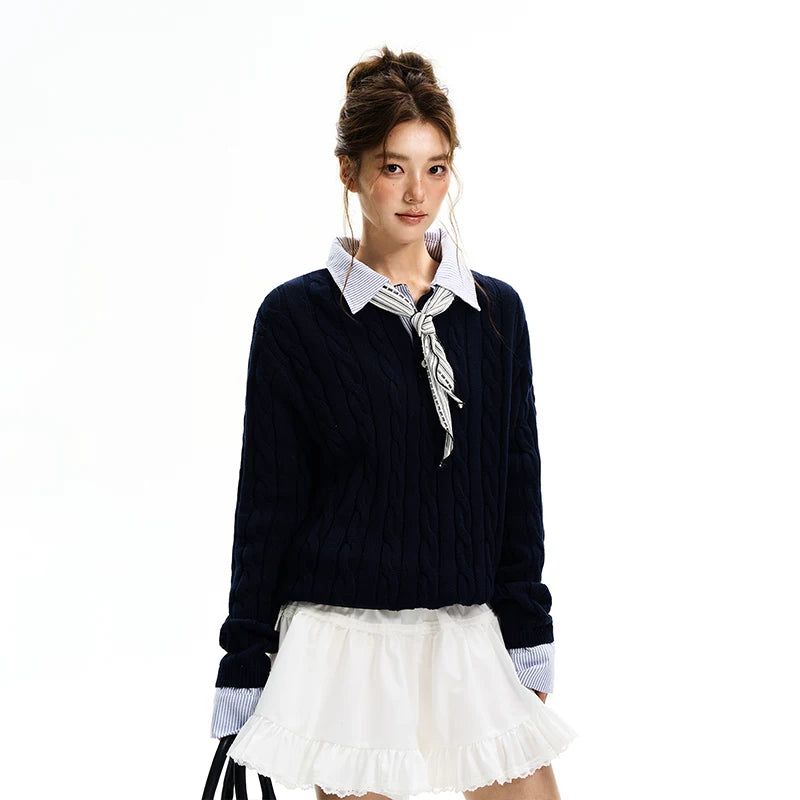 Cable Knit Faux Two-Piece Sweater