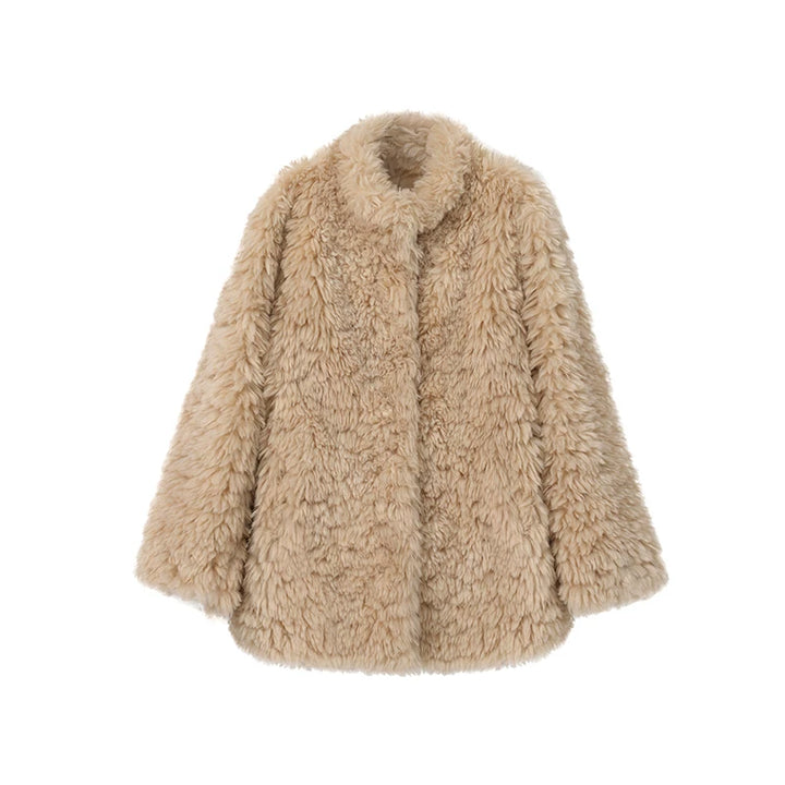 Eco-Friendly Faux Fur Stand Collar Coat
