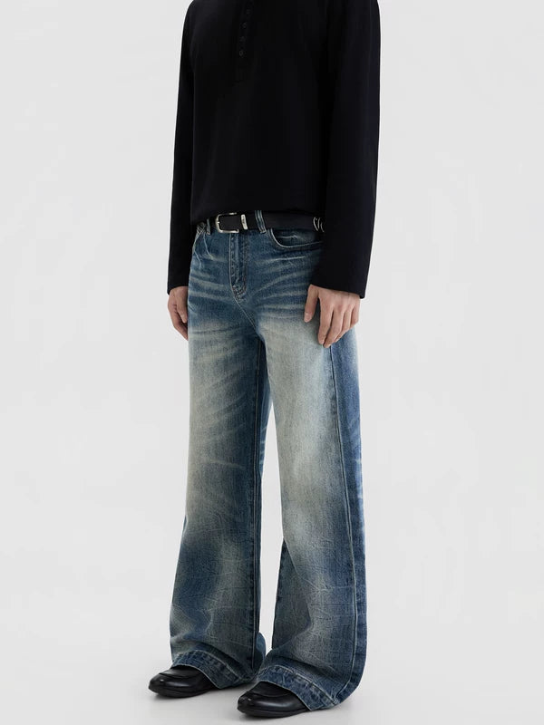 Flared Washed Straight Leg Jeans