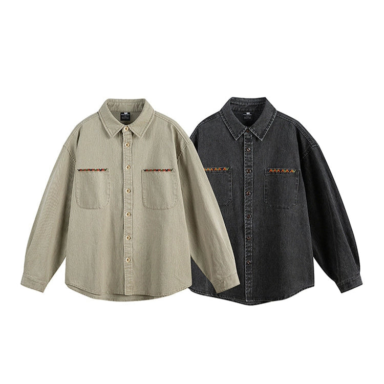 Gewassen Denim Lange Mouw Shirt Jas 