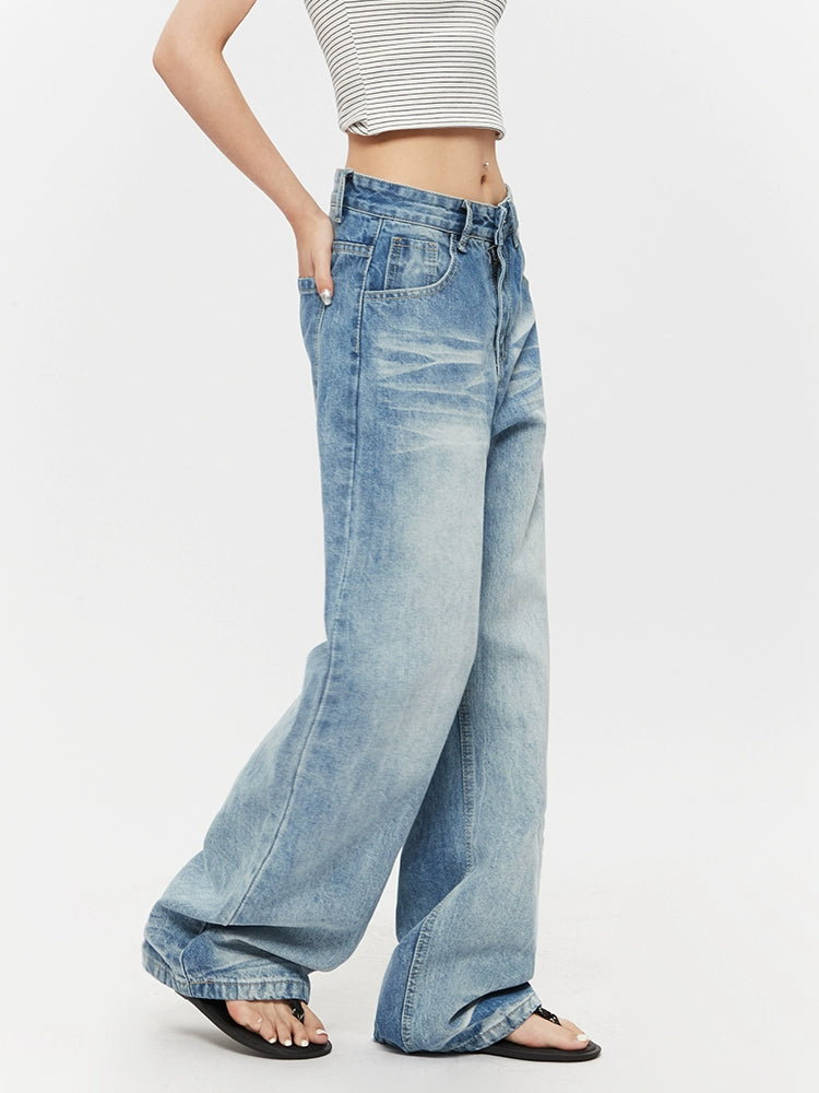 High Waist Distressed Loose Straight Pants