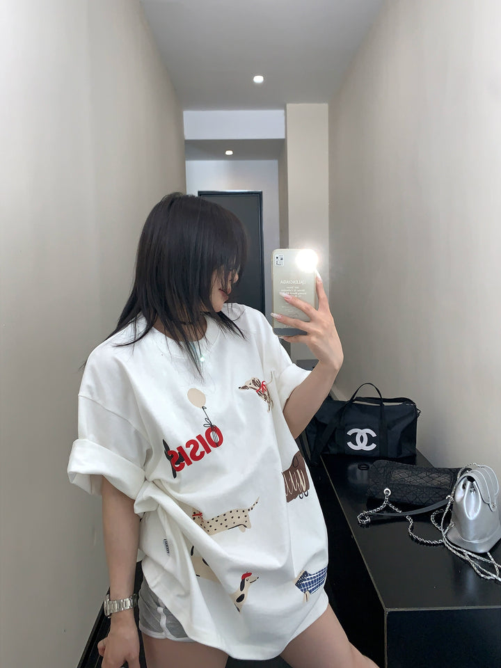 Cartoon Dog Cotton Loose Fit T-shirt
