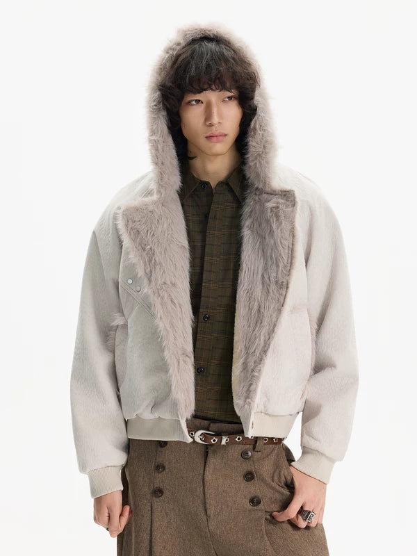 Faux Fur Foret Lined Suede Vinterjakke 