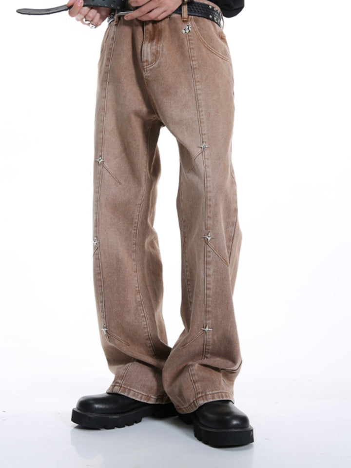 Mehrfachnieten Flared Mid-Waist Jeans 