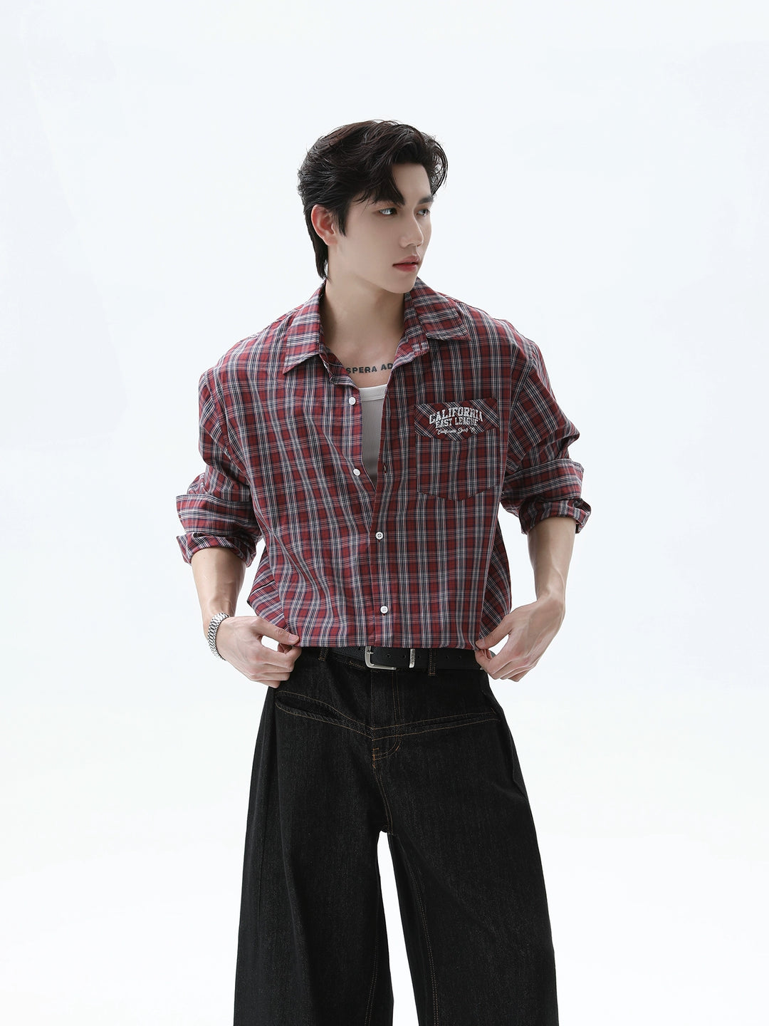 Chemise à manches longues en plaid à coupe décontractée 