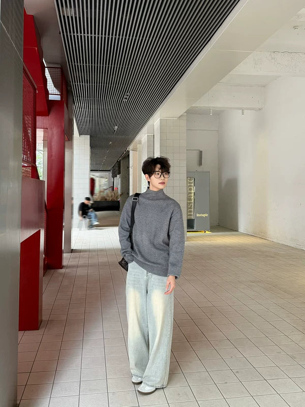 ミニマリスト ハイネック ニット セーター ルーズフィット 