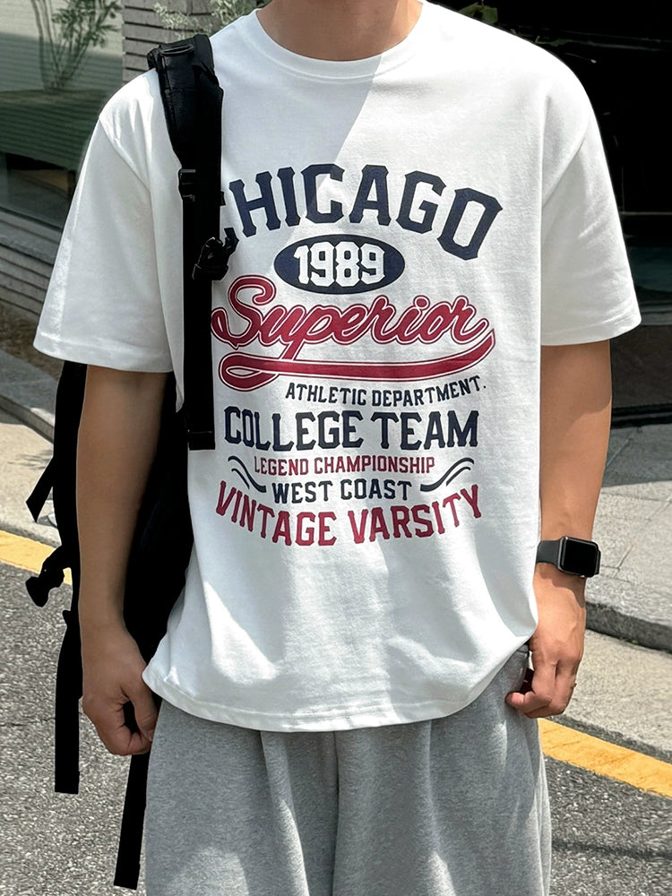 تي شيرت قطن فضفاض بطباعة حرفية 