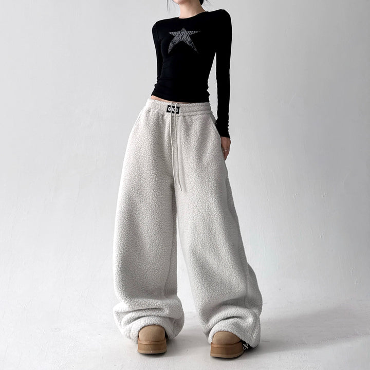 Polar Fleece Wide-Leg Casual Pants