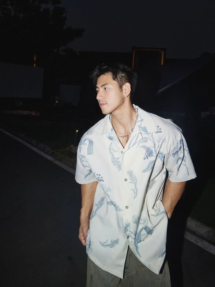 Retro Bloemenprint Korte Mouwen Shirt 