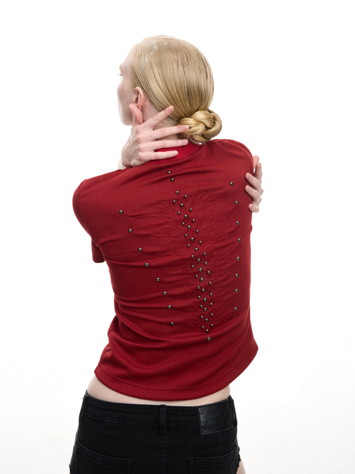 Rivet-Embellished Short Sleeve T-shirt