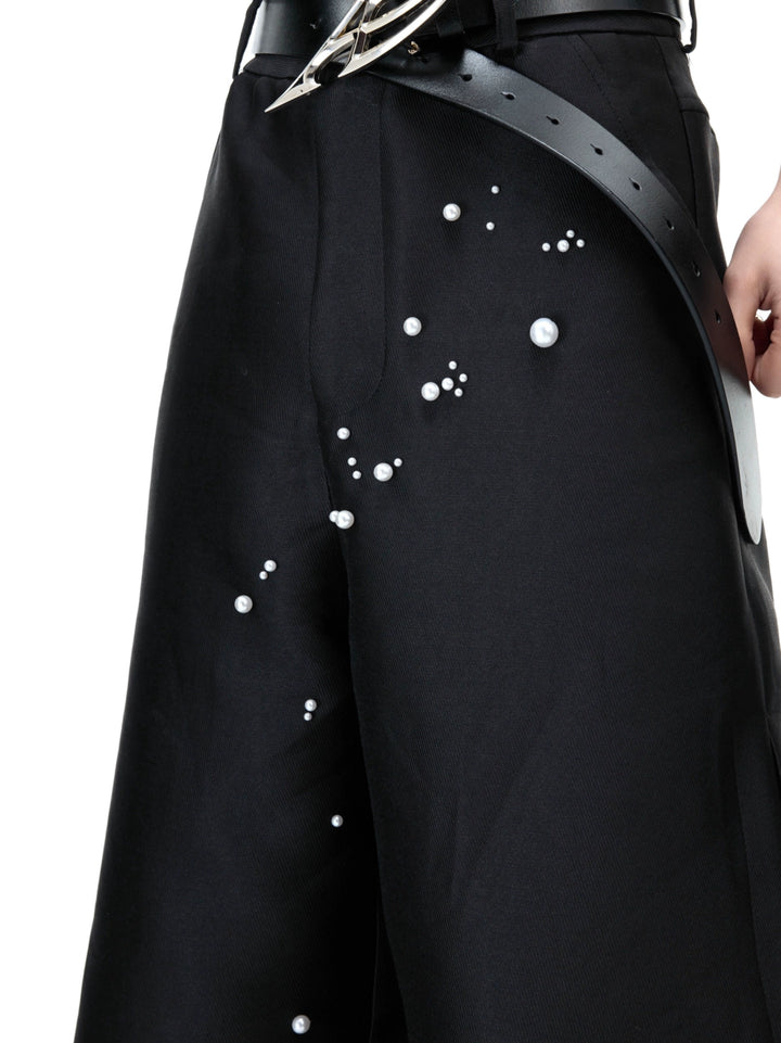 Pearl Decor Wide-Leg Casual Pants